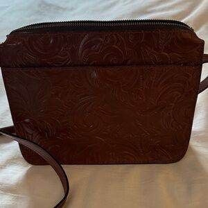 Patricia Nash Embossed Chocolate Brown Leather Crossbody Messenger